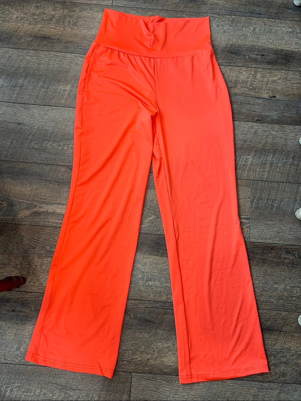 High-Waist Wide-Leg Women's Pants in Bright Coral